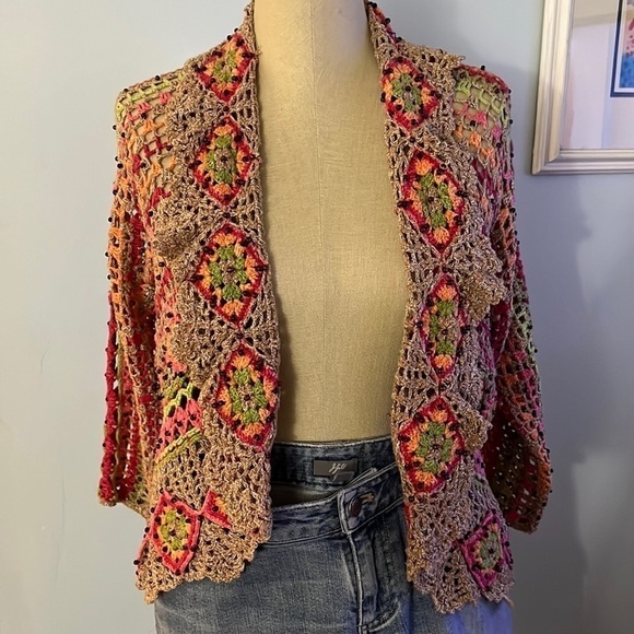 Marisa Christina Crochet Colorful Hippie Sweater Size Small - Picture 1 of 12